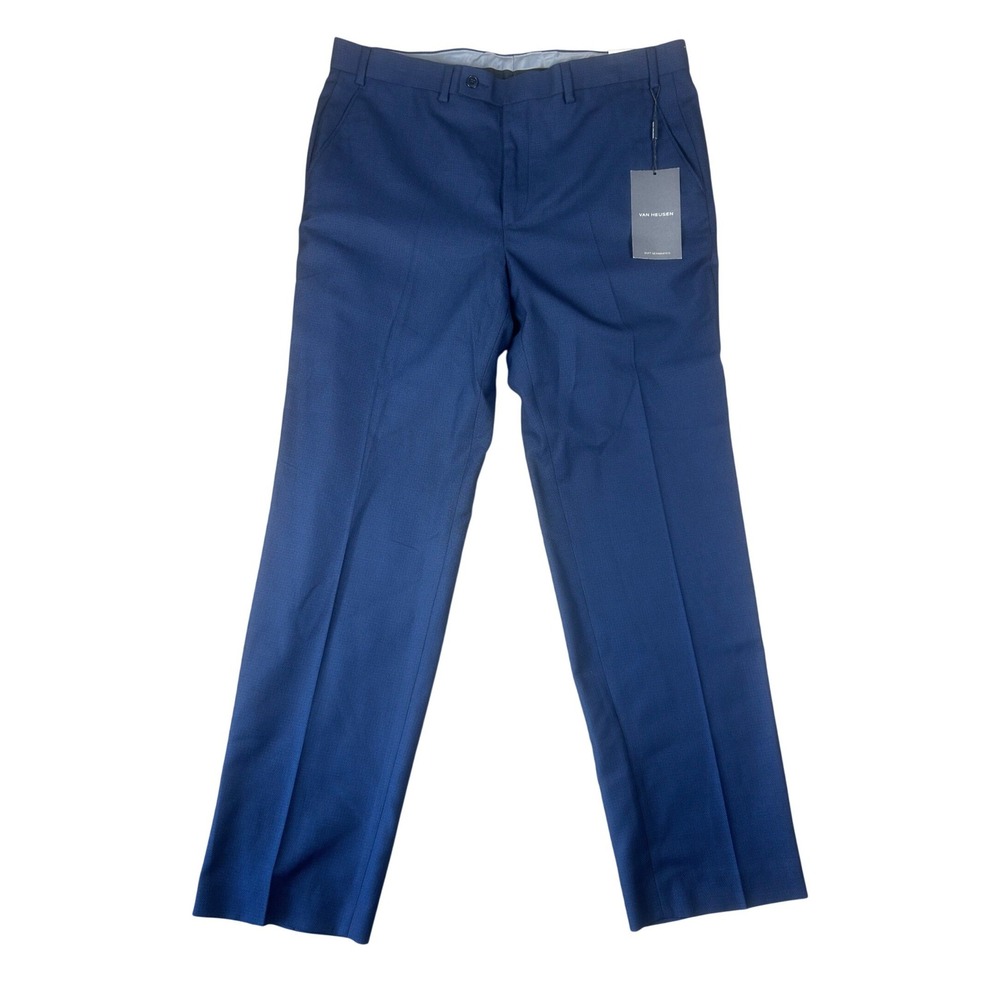 Van Heusen Mens Manvell Blue Micro Check Dress Pants 38W x 32L MVLLPV1X0055 NWT